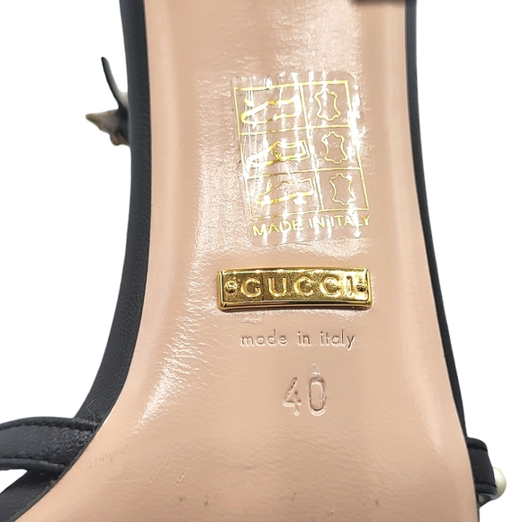 Gucci Regina Pearl Studded Strappy Sandals Black 40 - Picture 13 of 16